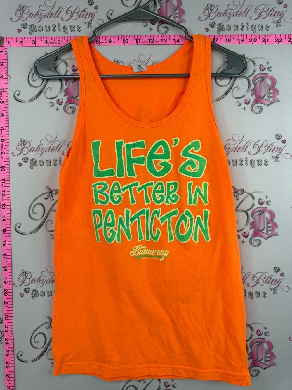 American Apparel neon life’s better in BC Orange Tank with Green & White Graphic